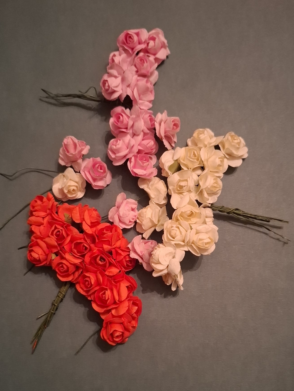 Mini Paper Rose Bouquet Trio — Pink, Cream & Coral For Crafts